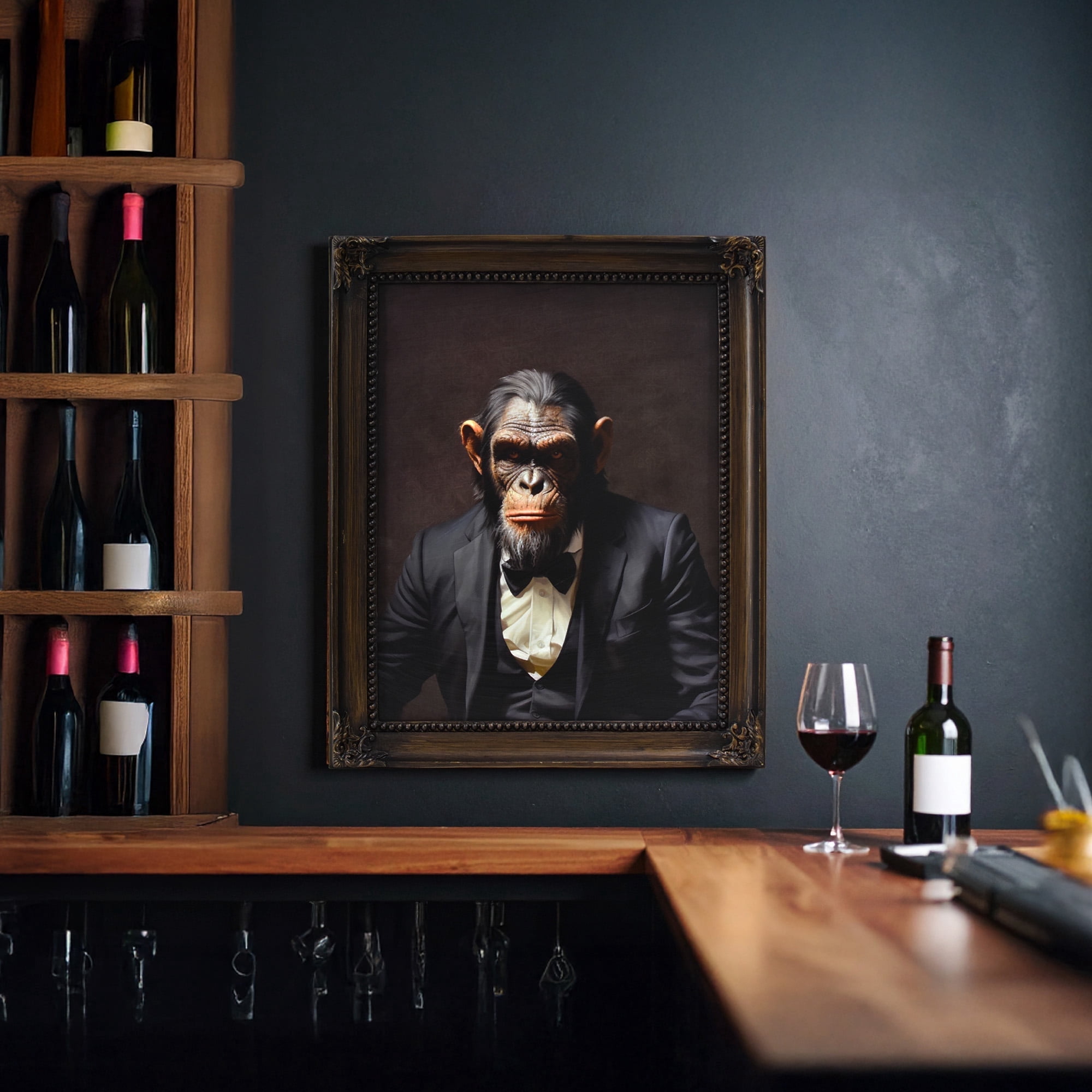 American Art Decor Funny Dapper Chimp Wall Art - Bronze Brushed Framed ...