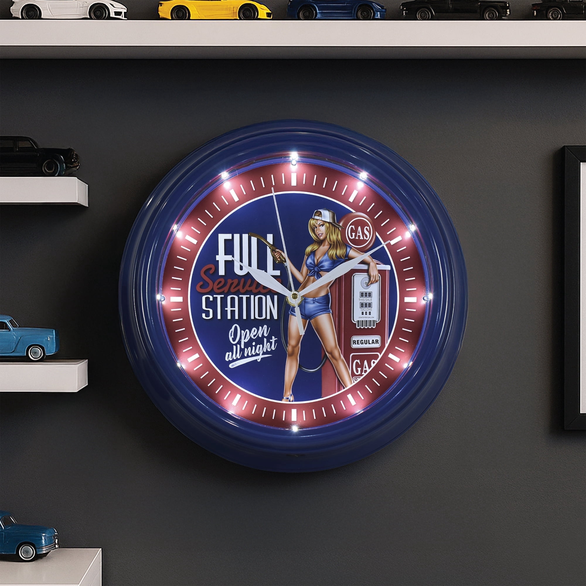 Pinup Clock Face American Art Decor Gas Pinup Girl - Full Service Station LED Clock - 12 ...