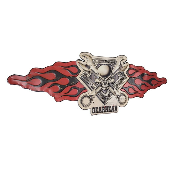 American Art Decor Gearhead Embossed Metal Sign - Room Decor for Bar, Man Cave, Garage, Game Room & More