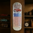 thumbnail image 1 of American Art Decor God Bless America Vintage Metal Thermometer Wall Sign with Embossed Edge, Rustic Red Truck and Weathered American Flag, Indoor/Outdoor Dual-Scale Fahrenheit & Celsius, 1 of 8