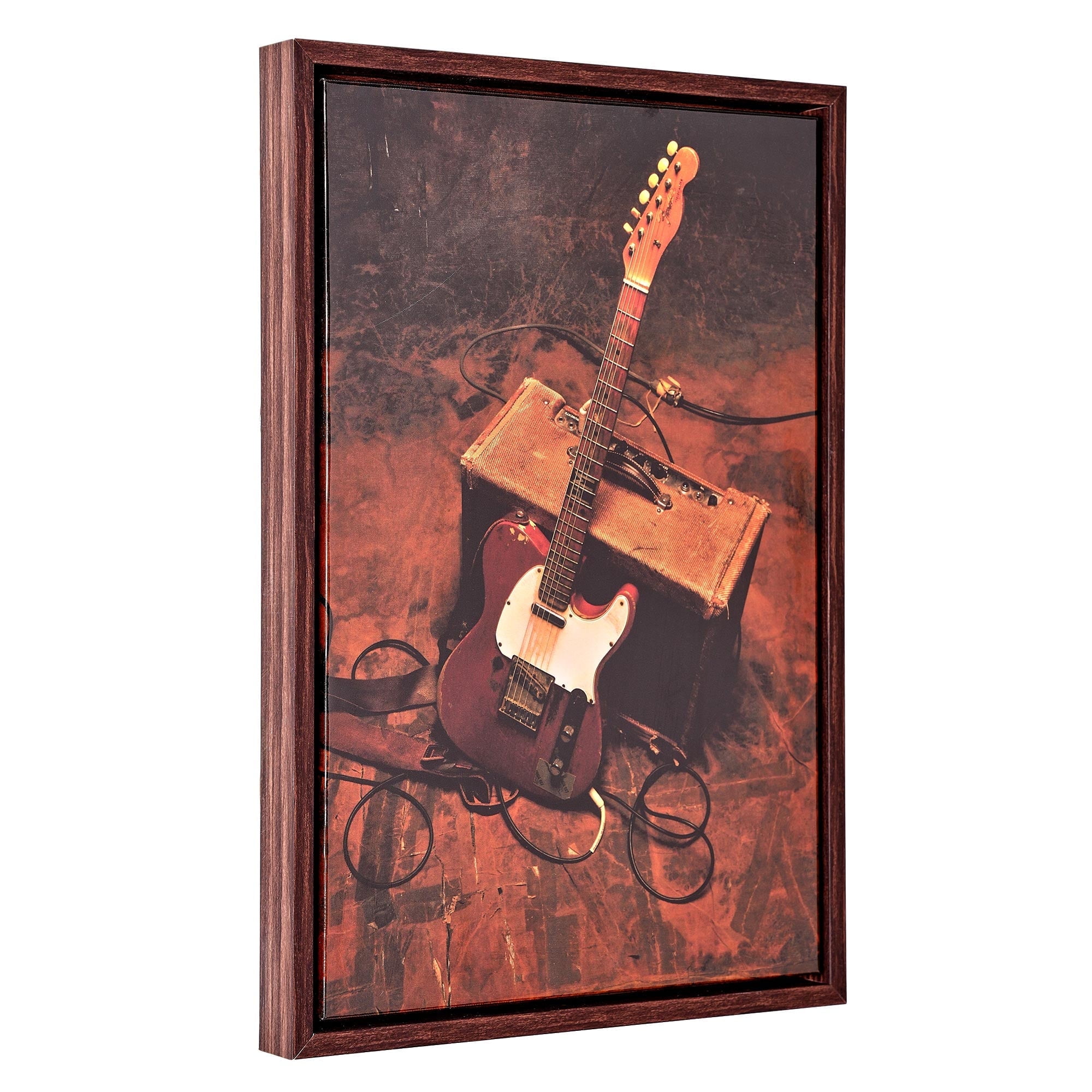 Vintage Guitar and Amp Print on Canvas with Wooden Frame