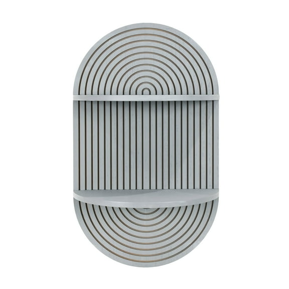 American Art Decor Grey Boho Arched Modular Carved Wall Shelf, Wooden 2-Tier Floating Bookshelf for Wall, Fluted Arch Display Shelf for Bedroom Bathroom Kitchen Living Room Decor, 14" x 24"