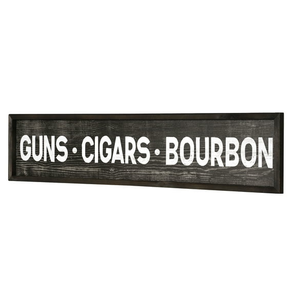 American Art Decor Guns, Cigars, Bourbon Wood Novelty Wall Sign - 36" x 8"