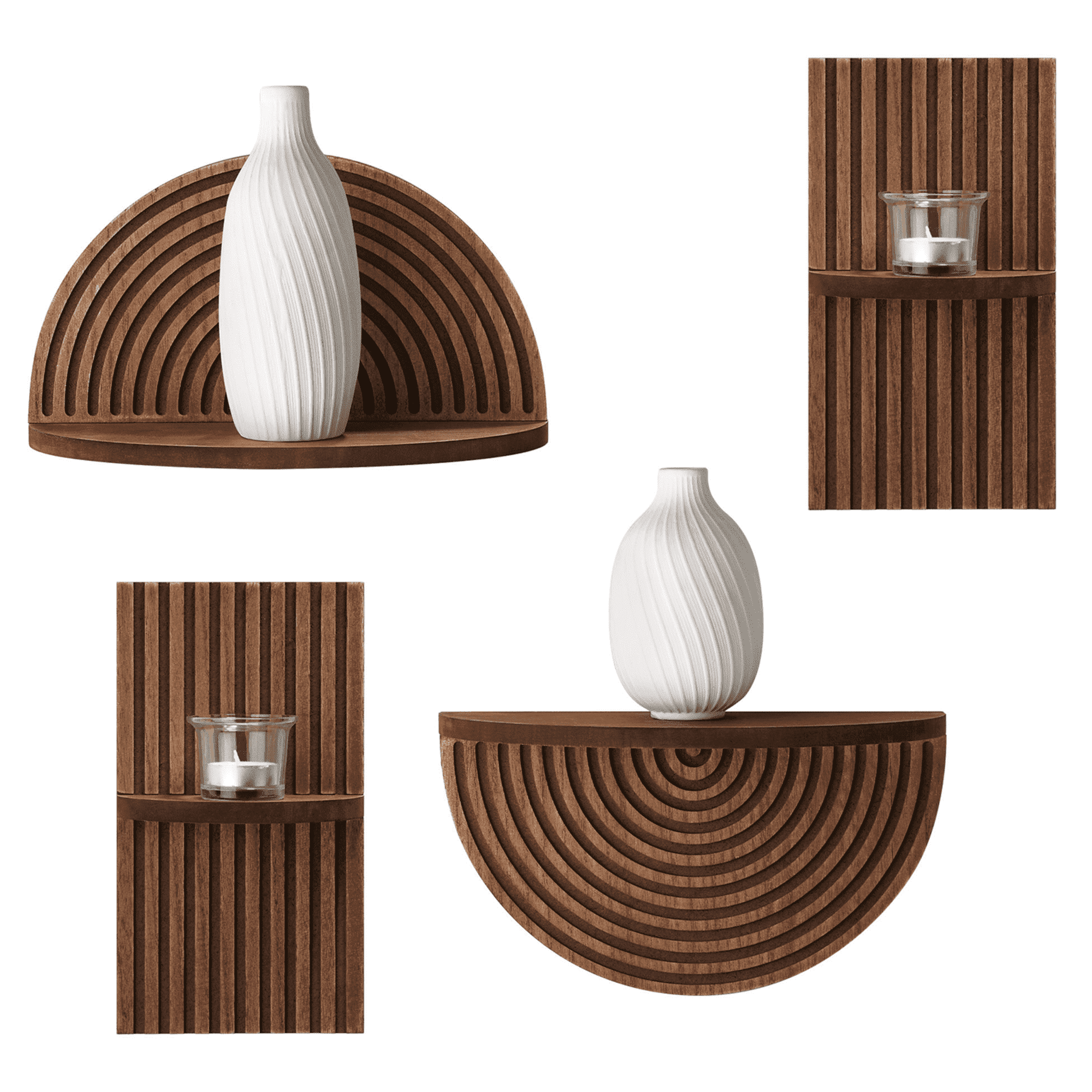 American Art Decor Half Circles Meet Right Angles 4-Piece Shelf Set - 10" x 5.5", 6.25" x 11.75"