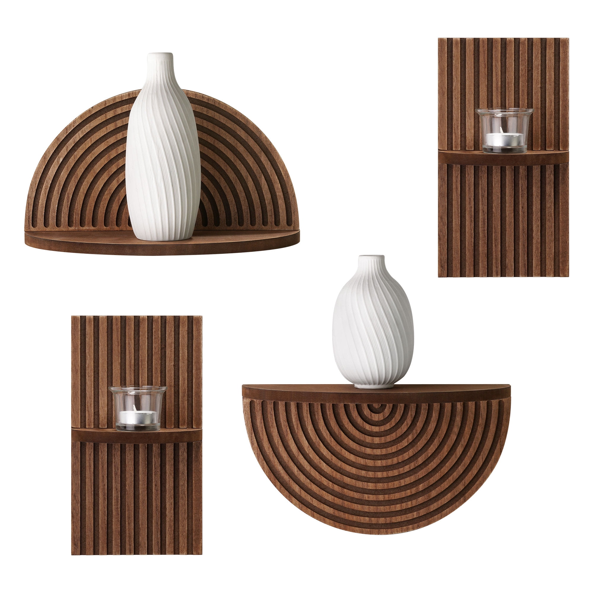 Brown Geometric Wood 4-Piece Wall Shelf Set
