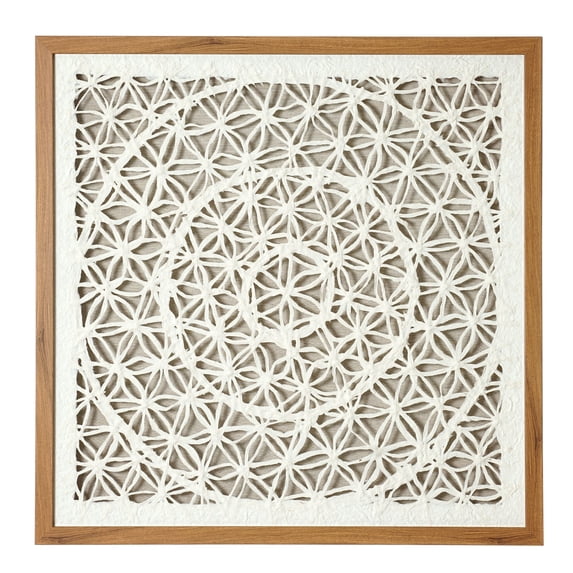 American Art Decor Handmade Framed Natural Rice Paper and Linen Wall Decor , Brown/White - 23.5" x 23.5"