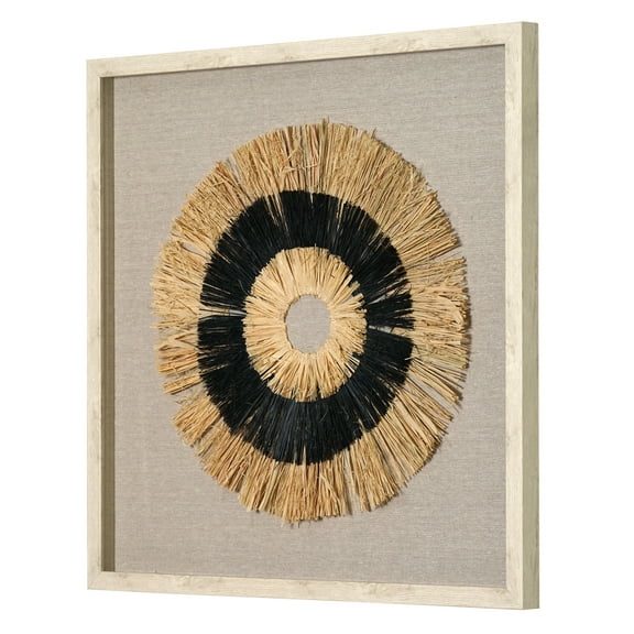 American Art Decor Handmade Framed Natural Straw and Linen Wall Art Decor, Beige/Black - 23.5" x 23.5"