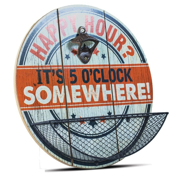 American Art Decor Happy Hour Bottle Opener Cap Catcher Wall Decor