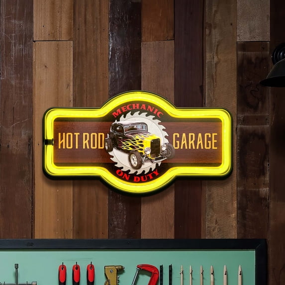 American Art Decor Hot Rod Garage LED Neon Rope Wall Sign - Battery ...