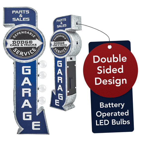 Vintage Dodge Cars & Trucks LED Marquee Wall Decor - Battery Operated Metal Wall Art With LED Light Bulbs - Retro Sign for Bar, Man Cave, Garage, Game Room & More