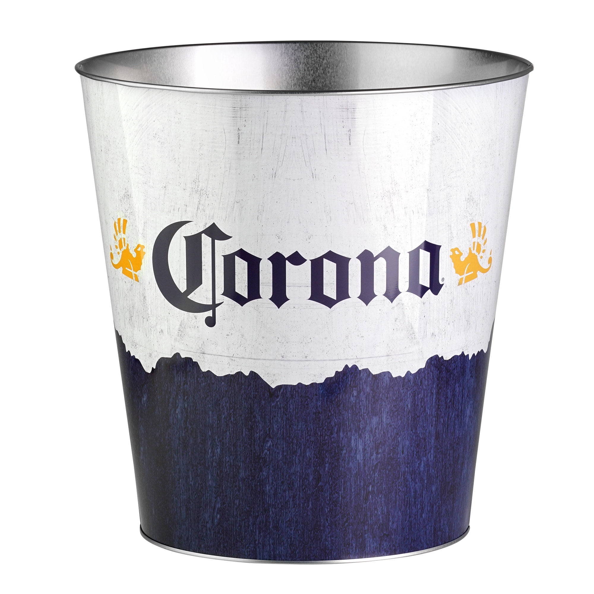 Blue and White Metal Office Waste Basket