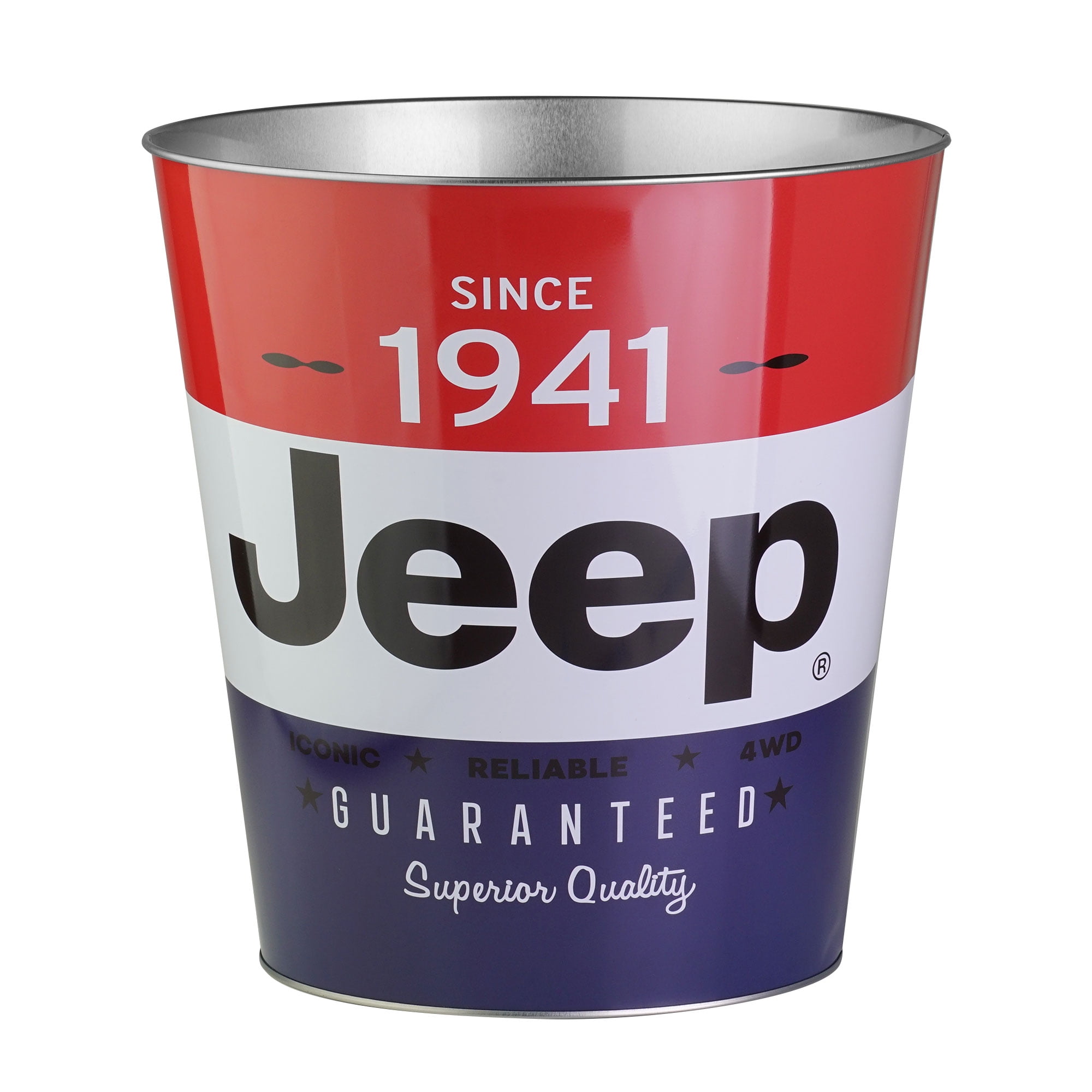 Jeep Red and Blue Metal Decorative Trash Can