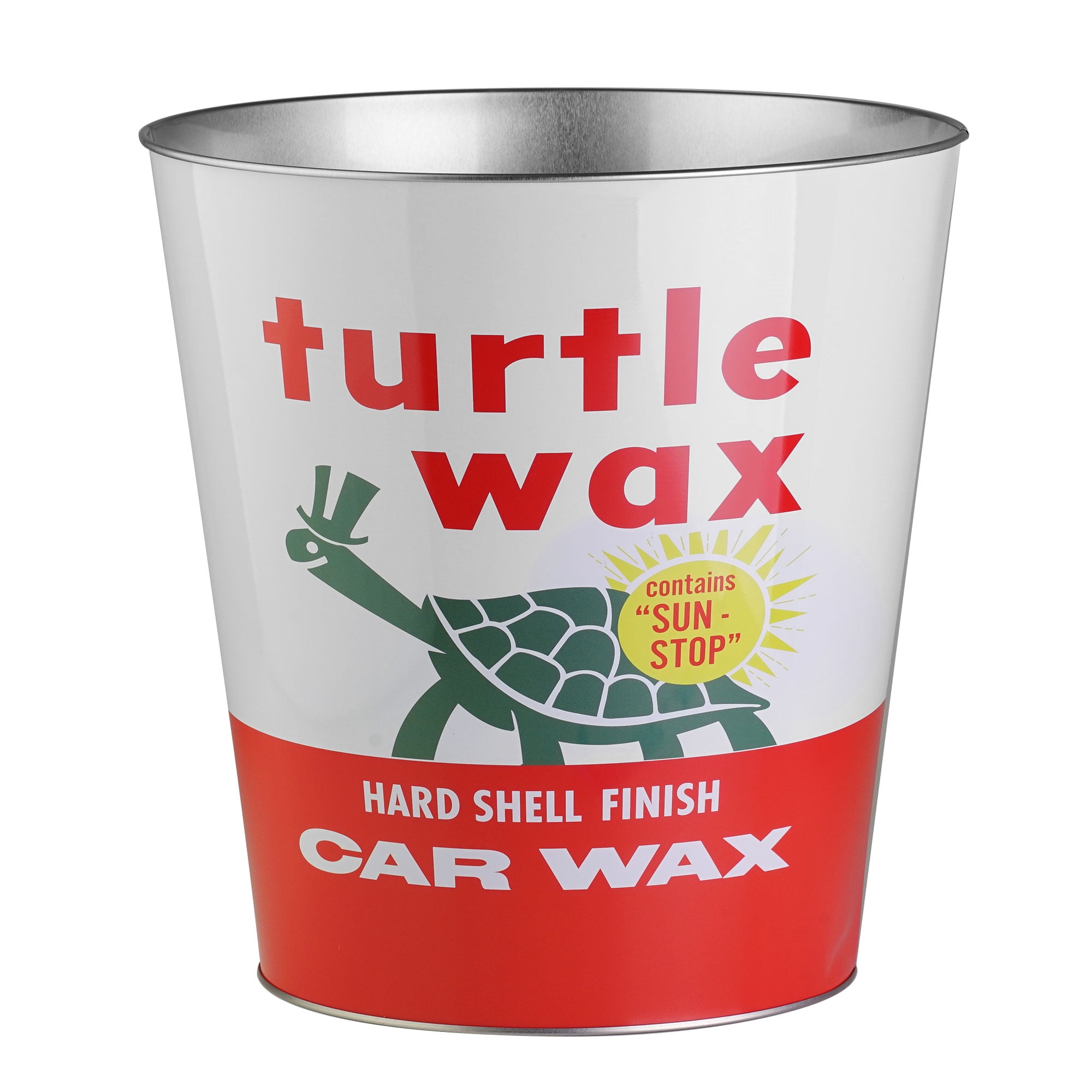 White and Red Metal Turtle Wax Office Trash Bin