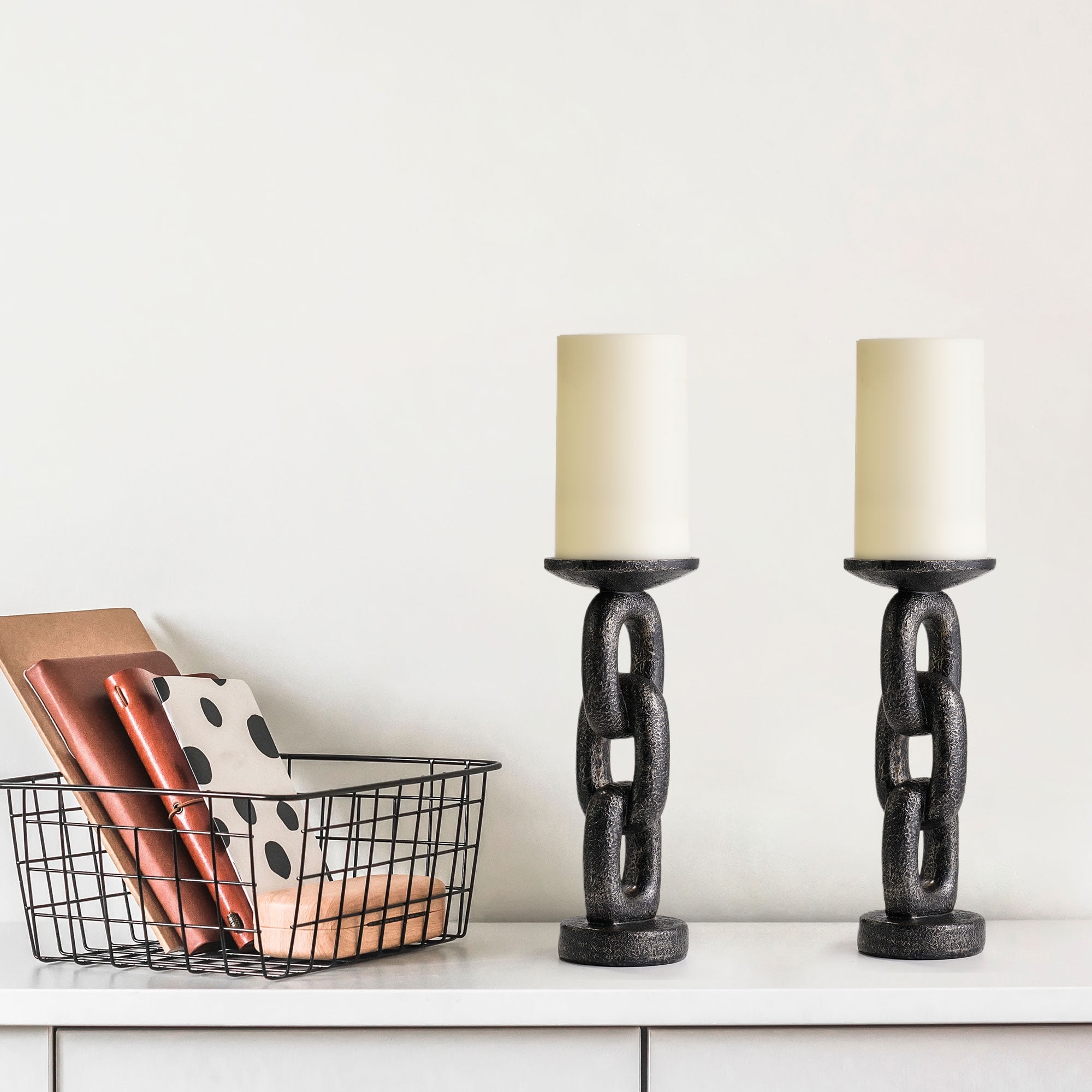 Black Metal Chain Linked 9" Table Top Candle Holders Set
