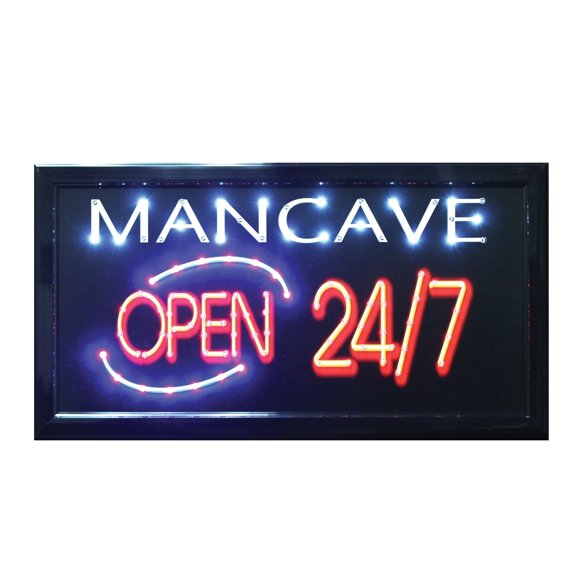 American Art Decor Man Cave Open 24x7 Framed Eye Catching Flashing LED Wall Sign - 19" x 10" x 0.87"