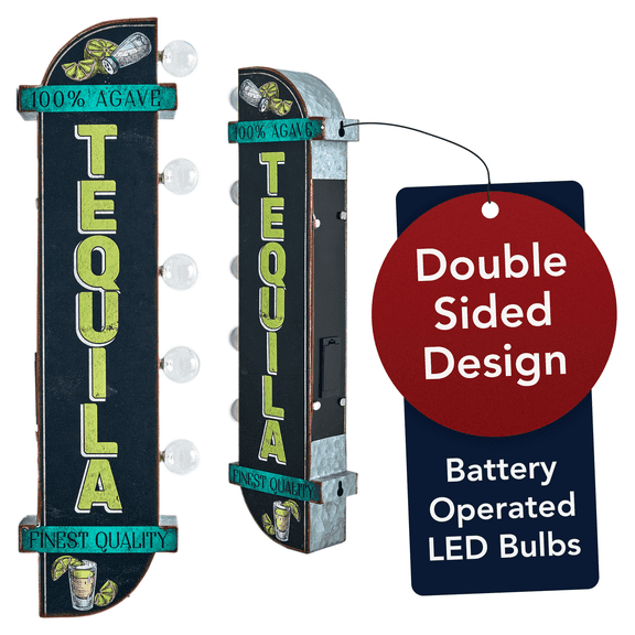 American Art Decor Metal LED 100% Agave Tequila Finest Quality Marquee Sign - 25" x 6.75" x 3"