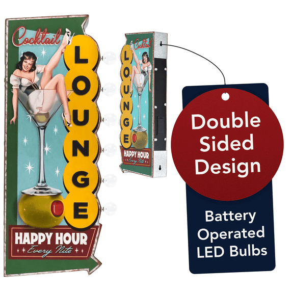 American Art Decor Metal LED Cocktail Lounge Happy Hour Every Nite Marquee Sign - 23.75" x 9" x 3"