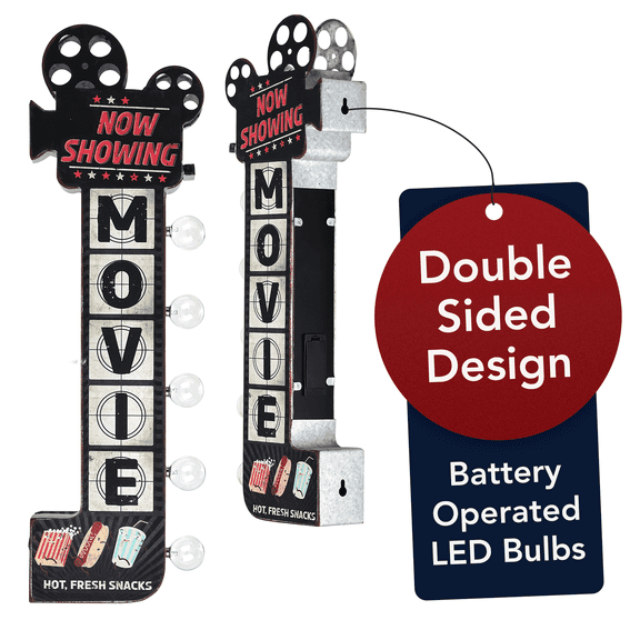 American Art Decor Metal LED Movie Marquee Sign - 25" x 6" x 3"