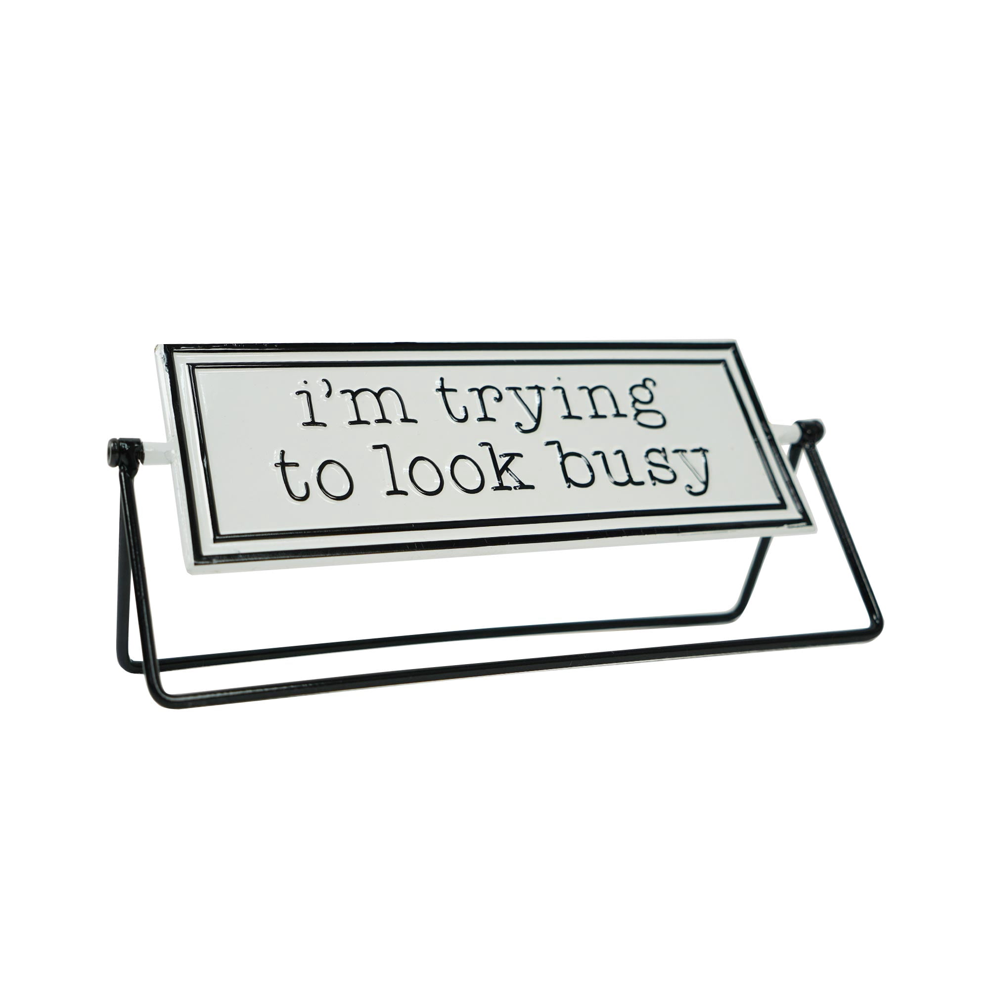 American Art Decor Novelty Funny Embossed Metal Desktop Flipper Sign Decoration Office Desk Tabletop Home Decor - Trying to Look Busy - 12" x 5" x 3.4"