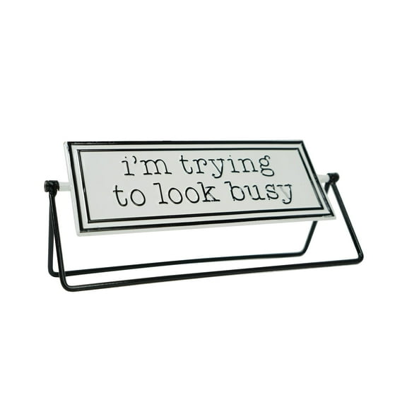 American Art Decor Novelty Funny Embossed Metal Desktop Flipper Sign Decoration Office Desk Tabletop Home Decor - Trying to Look Busy - 12" x 5" x 3.4"
