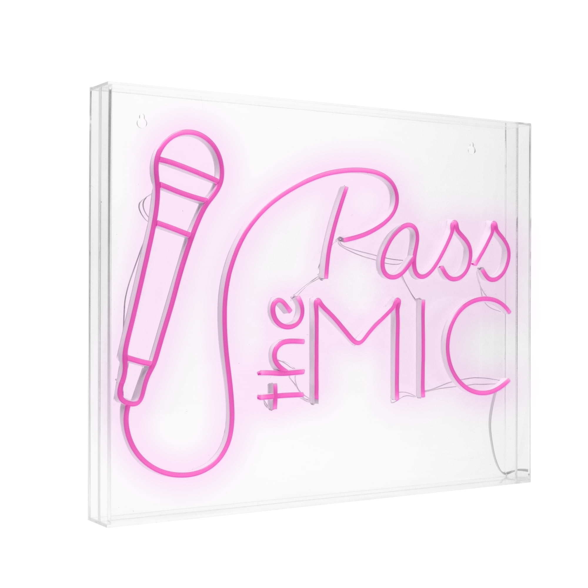 American Art Decor Neon Wall Sign LED Light Decorated Acrylic Panel | Ultra Bright USB Powered Wall Art Decor - Pink, Pass The Mic