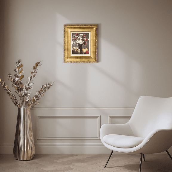 American Art Decor Ornate Framed Asters and Fruit Canvas Print by Henri Fantin-Latour - 14.75" x 16.75"