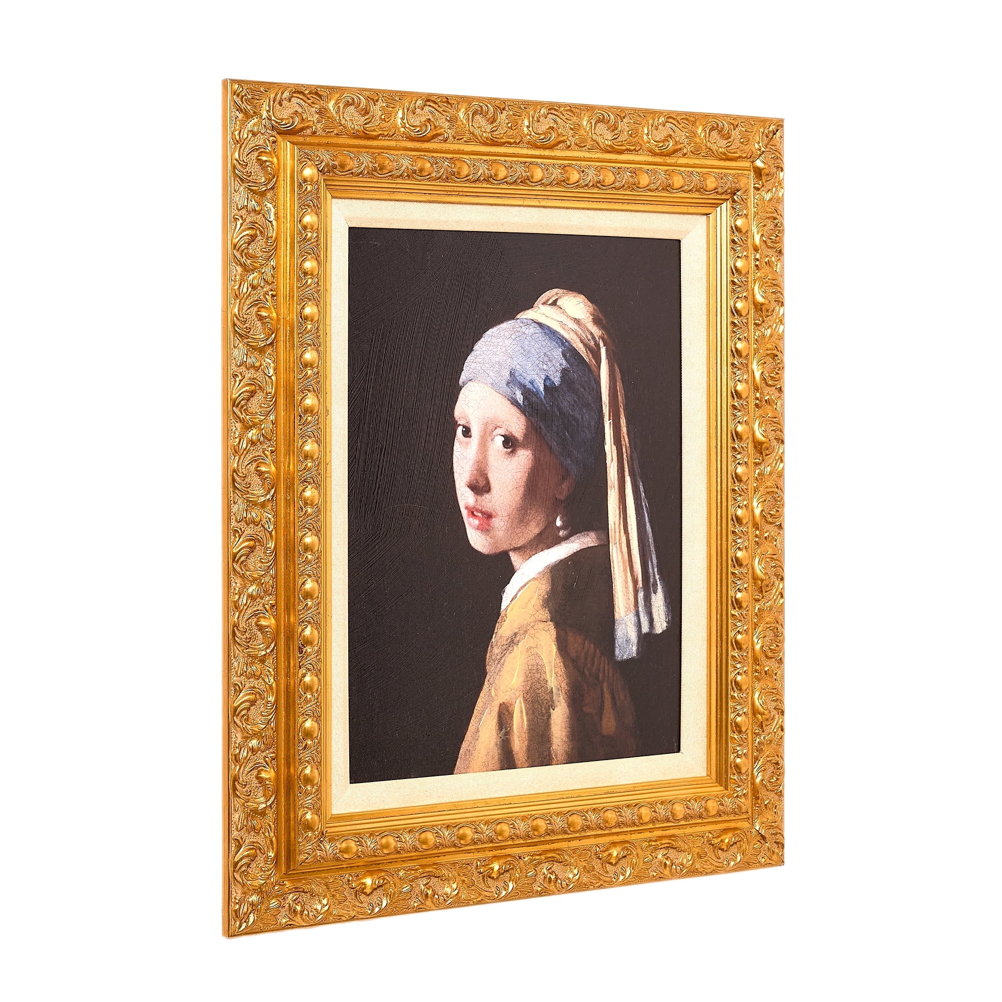 Ornate Gold Framed Girl with a Pearl Earring Canvas Print