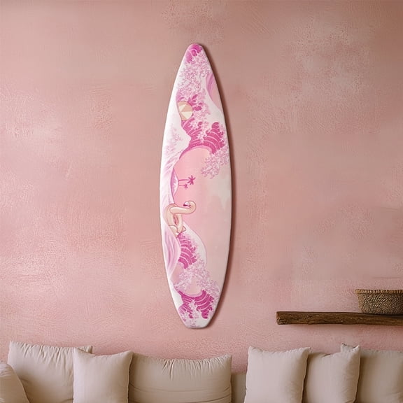 American Art Decor Surfboard - Pink Flamingo & Beachball Wall Art Decor
