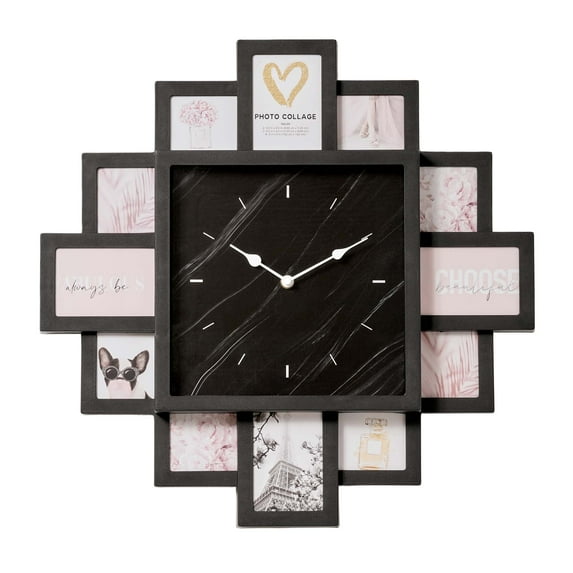 American Art Decor Picture Frame Collage Clock 12 Photo Display Slots Black, 20" x 20"