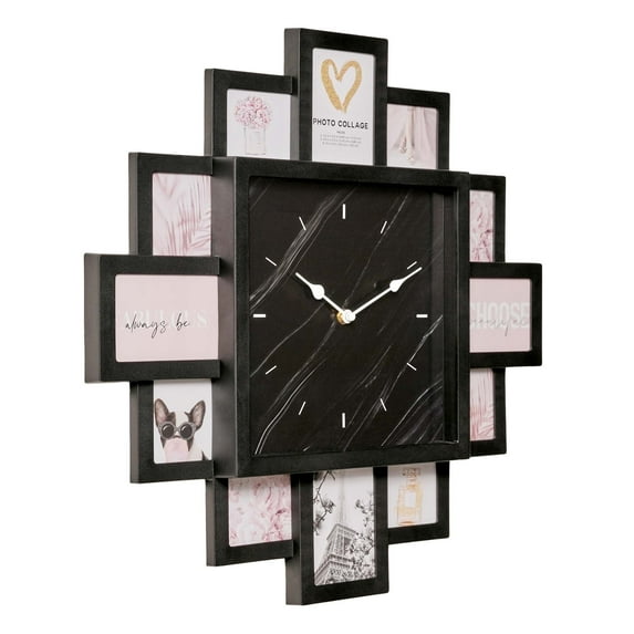 American Art Decor Picture Frame Collage Clock 12 Photo Display Slots Black, 20" x 20"