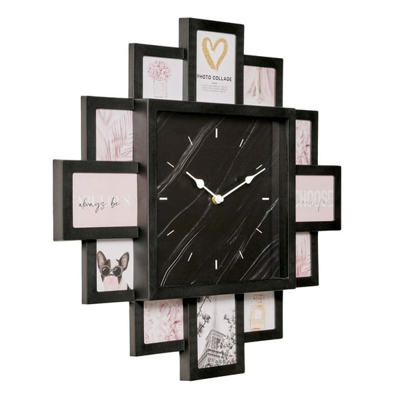 American Art Decor Picture Frame Collage Clock 12 Photo Display Slots Black, 20" x 20"