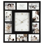 American Art Decor Picture Frame Collage Wall Clock - 10 Photo Display Slots Black, 19.25"x 21.5"