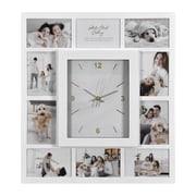 American Art Decor Picture Frame Collage Wall Clock - 10 Photo Display Slots (White, 19.25"x 21.5")