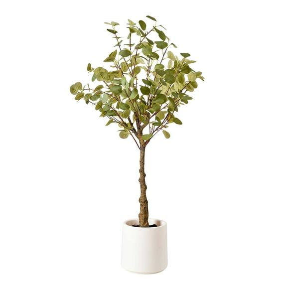 American Art Decor Realistic Artificial Eucalyptus Tree in a white pot Faux Plant for Home Decor, Indoor Living Room, or Office, 48"