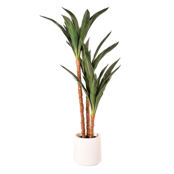 American Art Decor Realistic Artificial Yuca Tree Faux Plant in a white pot for Home Decor, Indoor Living Room, or Office, 48"