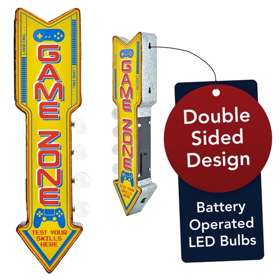American Art Decor Retro Game Zone off the Wall LED Marquee Sign, Yellow - 25" H x 6.25" L x 3" D