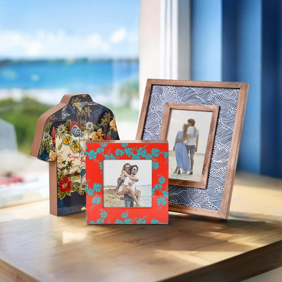 Kona Coast by Reyn Spooner Tropical Picture Frames 50th State Flower Molokai Channel Aloha T-Shirt Hawaiian Tabletop Wall Decor Set of 3