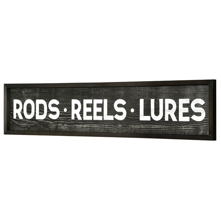 American Art Decor Rods, Reels, Lures Wood Novelty Wall Sign - 36 x 8 