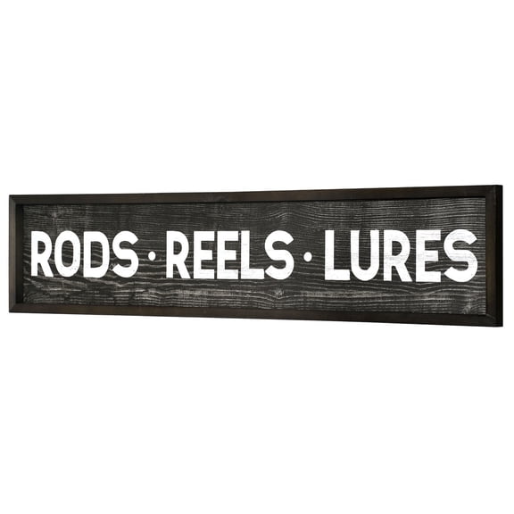 American Art Decor Rods, Reels, Lures Wood Novelty Wall Sign - 36" x 8"