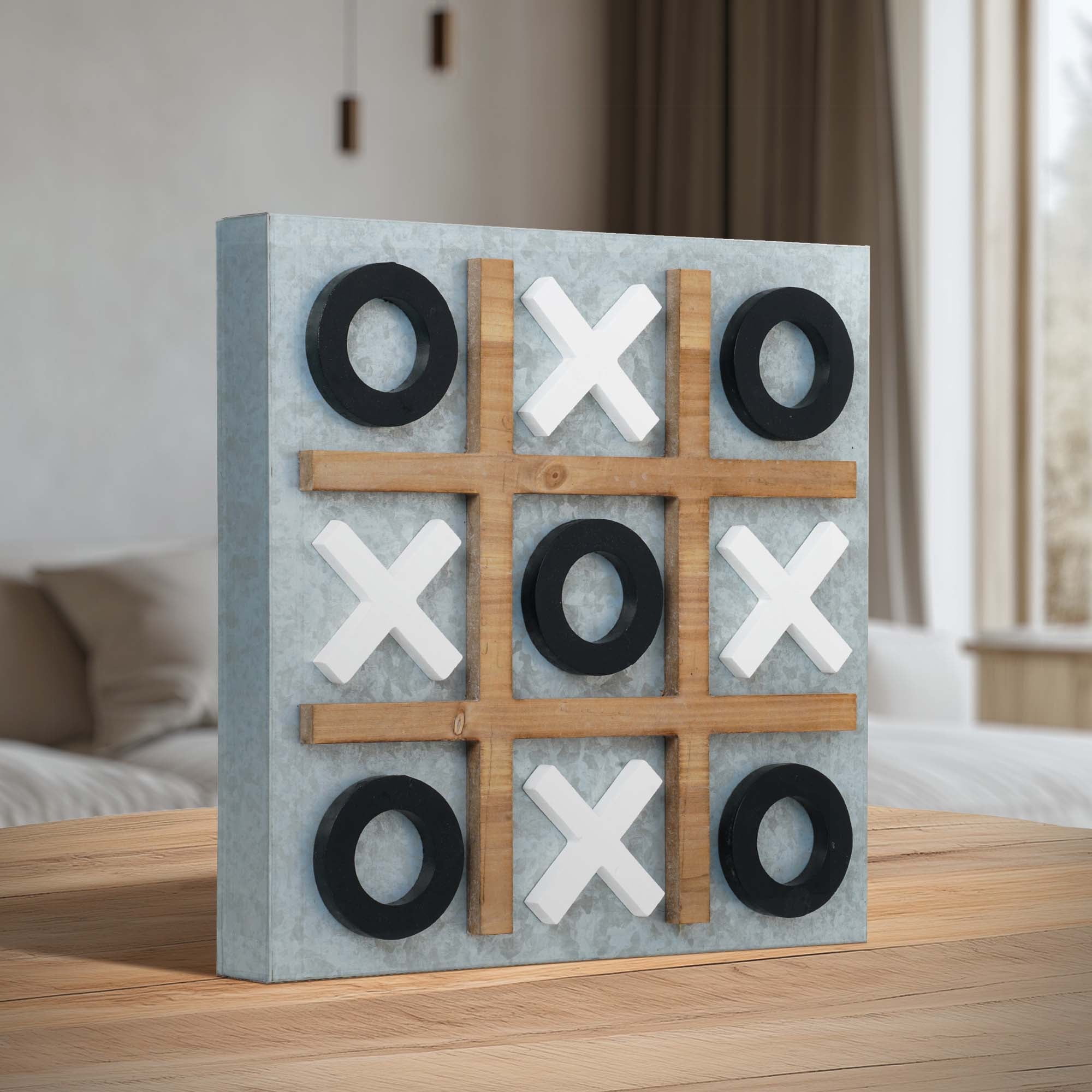 Rustic Multicolor Wood and Metal Tic Tac Toe Board