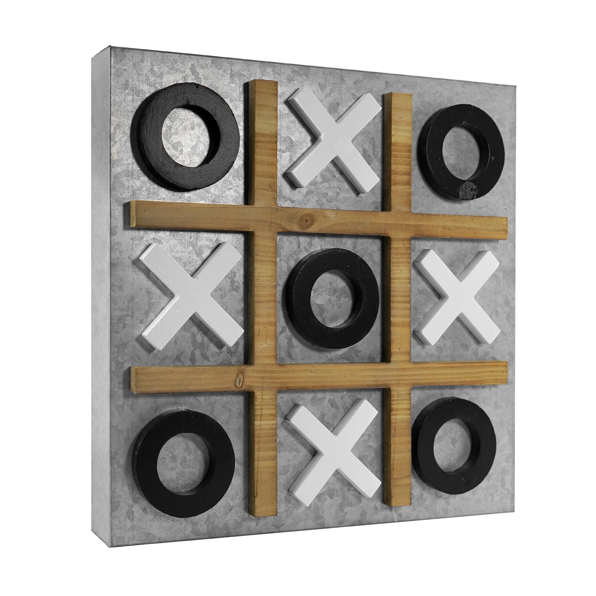 Rustic Multicolor Wood and Metal Tic Tac Toe Board