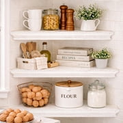 3-Piece Rustic Farmhouse Whitewashed Floating Corner Wall Shelves for Storage and Display - Set of 3, White