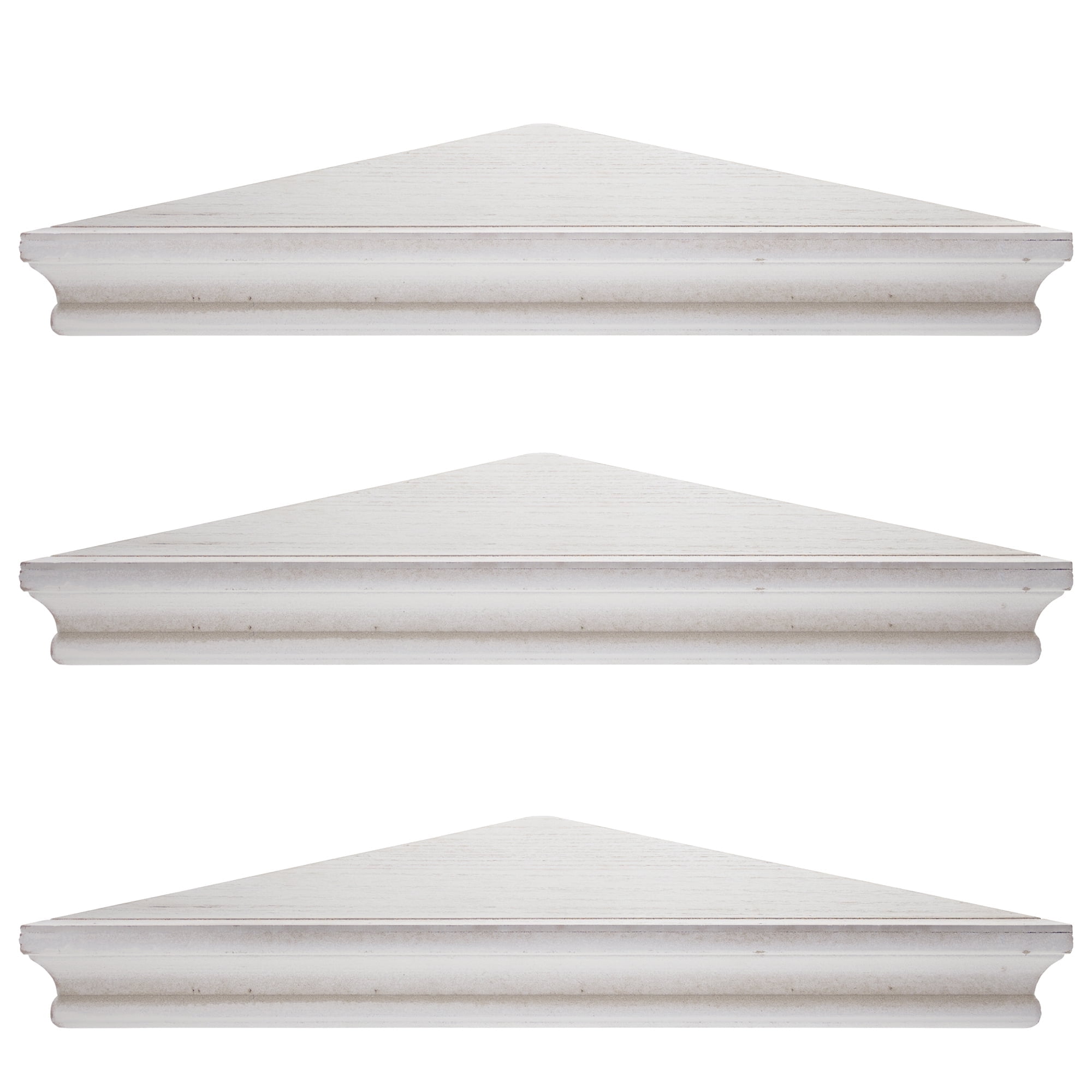 Set of 3 Whitewashed MDF Floating Corner Shelves