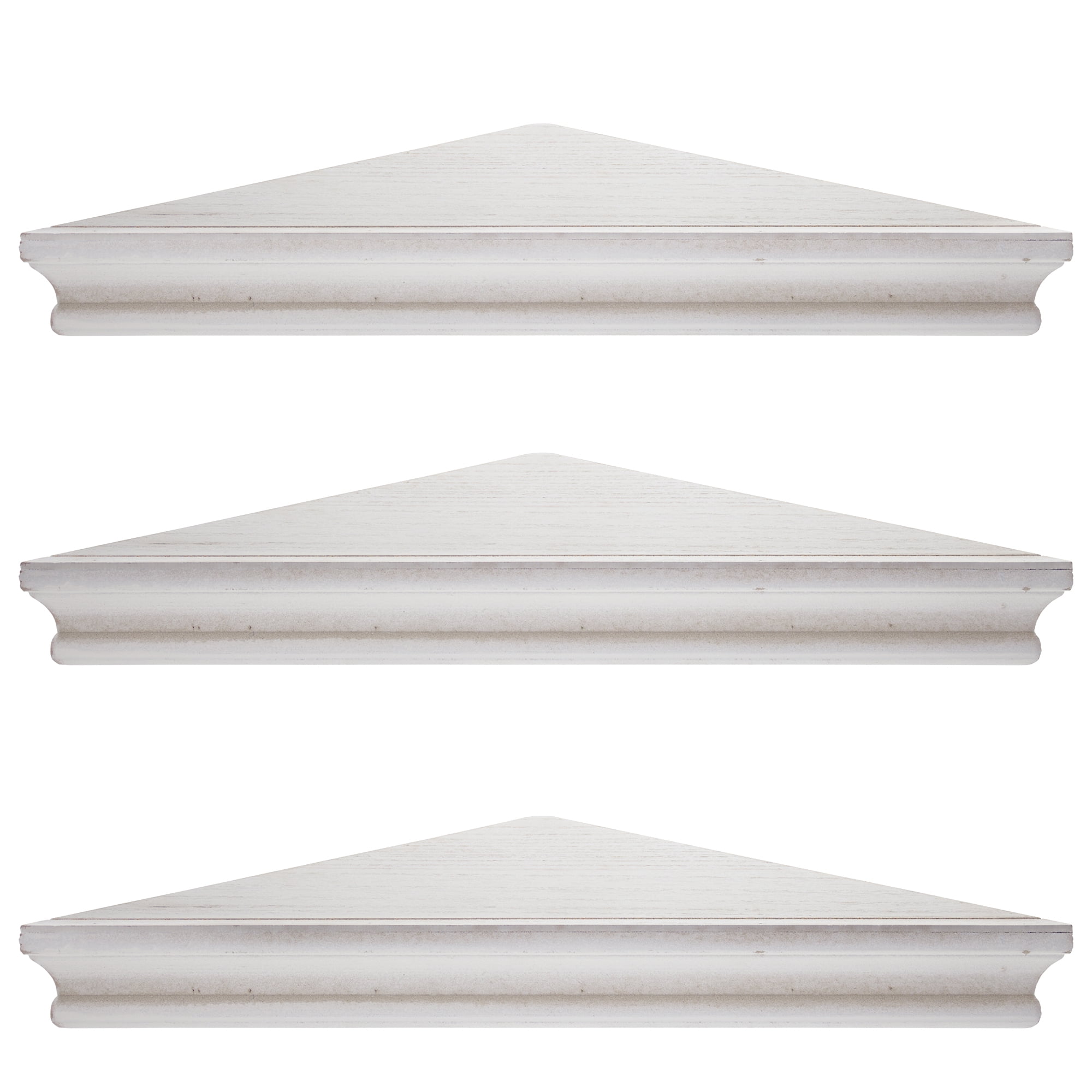 Set of 3 Whitewashed MDF Floating Corner Shelves