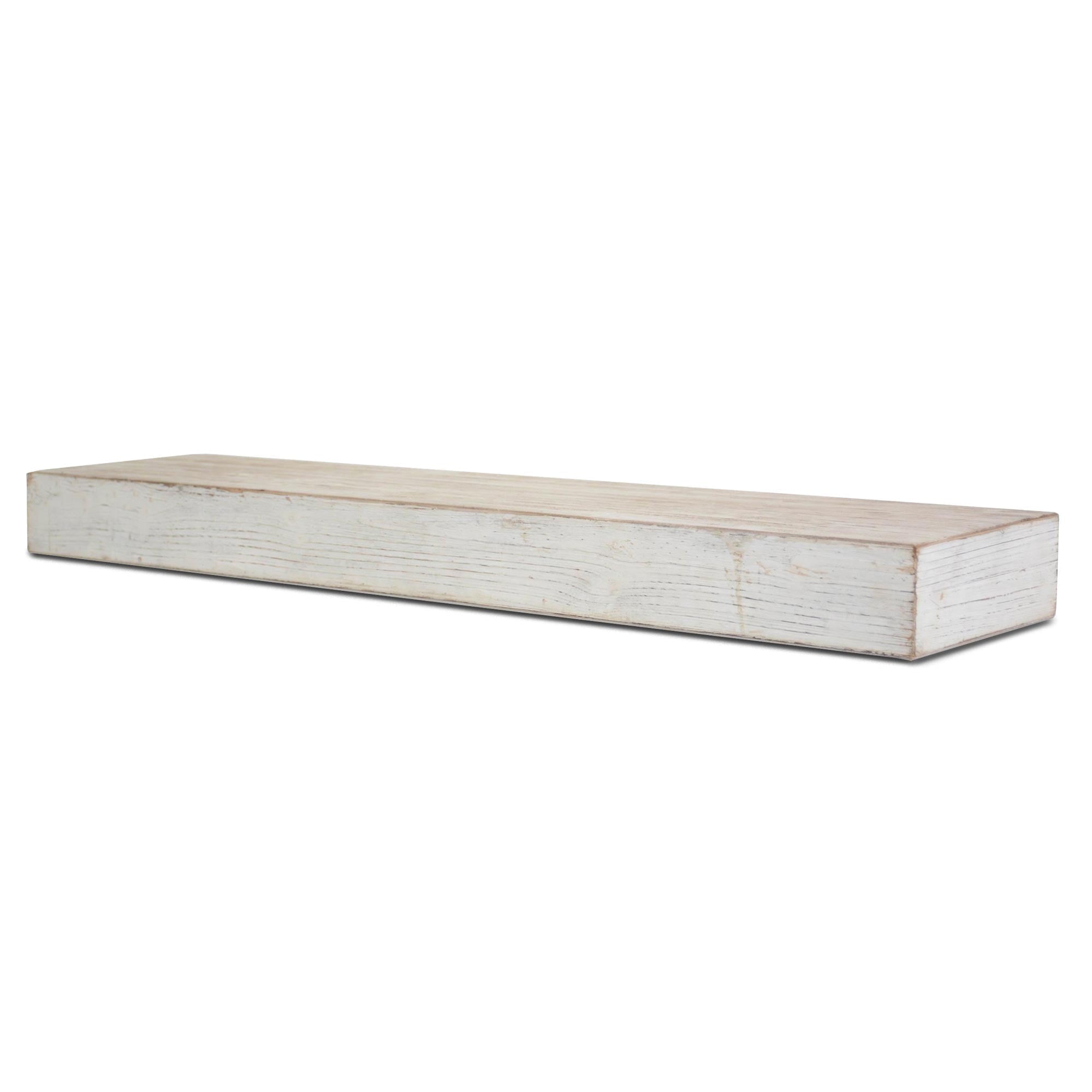 Large Whitewashed Rustic Wood Floating Wall Shelf