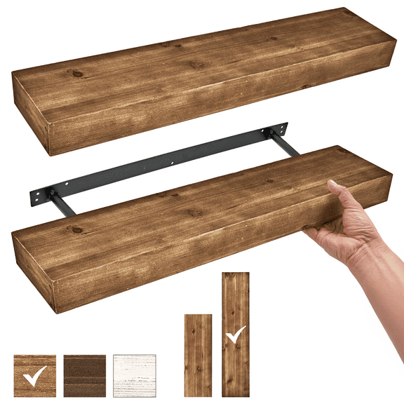 American Art Decor Rustic Wood Floating Wall Shelf – Walnut Brown (Large)