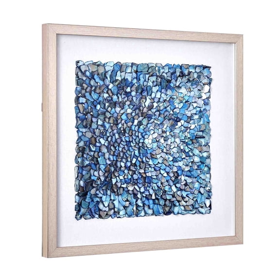 American Art Decor Blue Seashell Mosaic Coastal Shadow Box Framed Wall Art - 19.62" x 19.62"