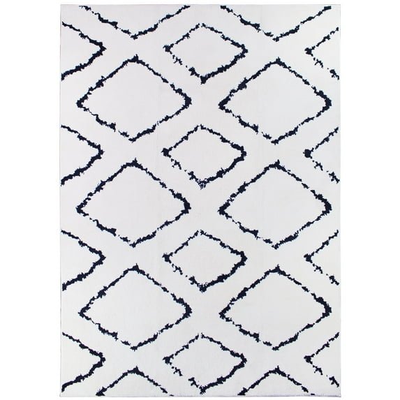 American Art Decor Soft Plush Moroccan Diamond Pile Shag Accent Rug 5x7 - White