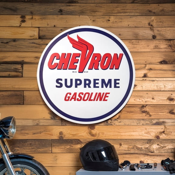 American Art Decor Chevron Supreme Gasoline Metal Sign 30" - Vintage Wall Art Decor