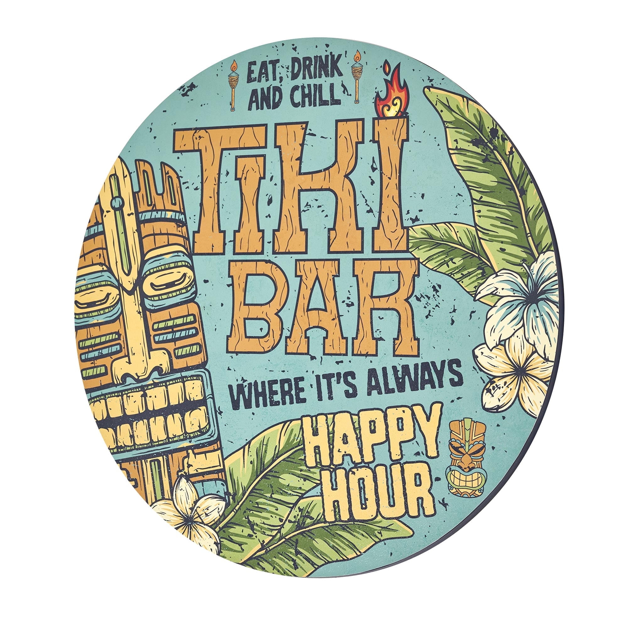 Vintage Tiki Bar Round MDF Wall Plaque, 20"